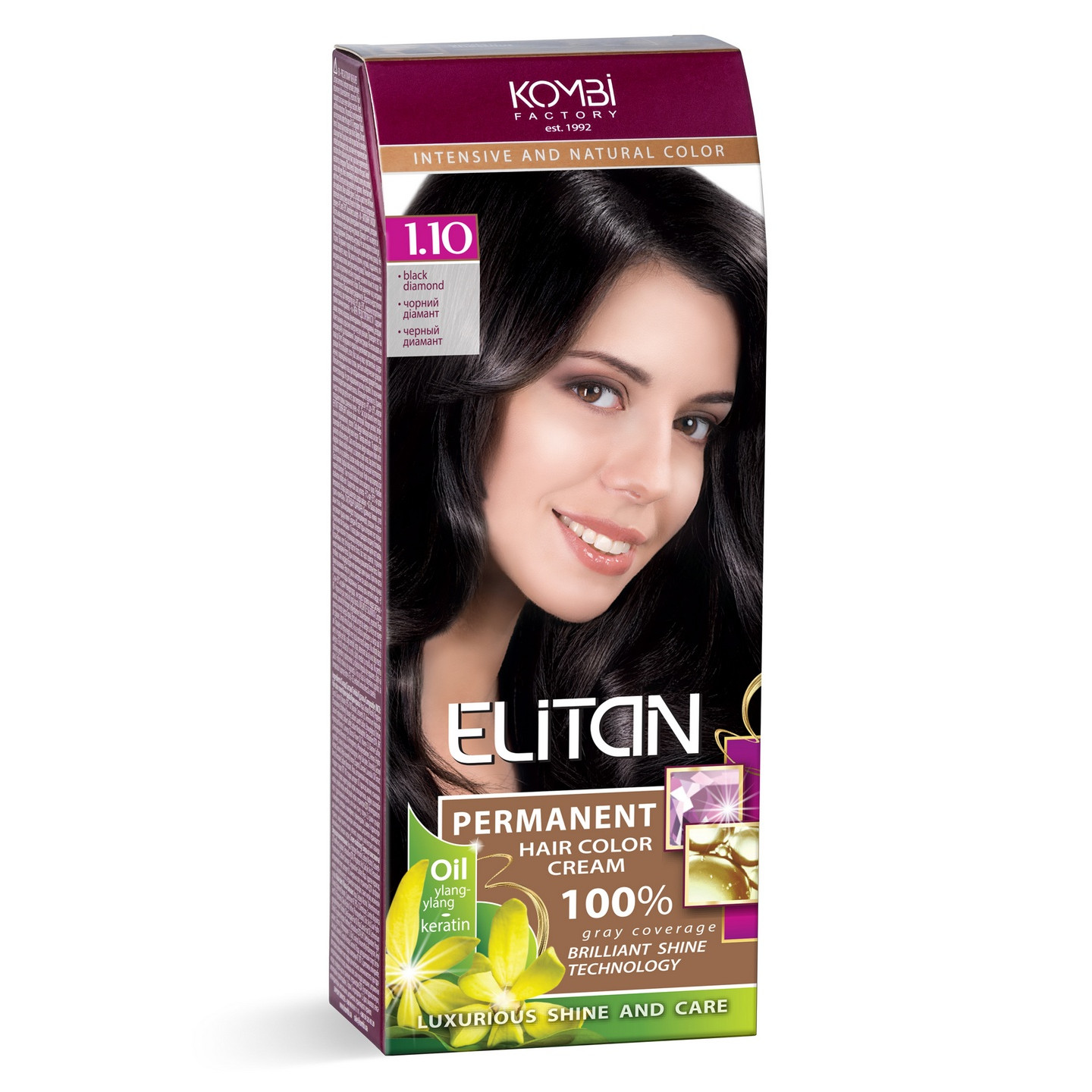 Стійка крем-фарба для волосся «Elitan» intensive and natural color, 1.10 — Чорний діамант