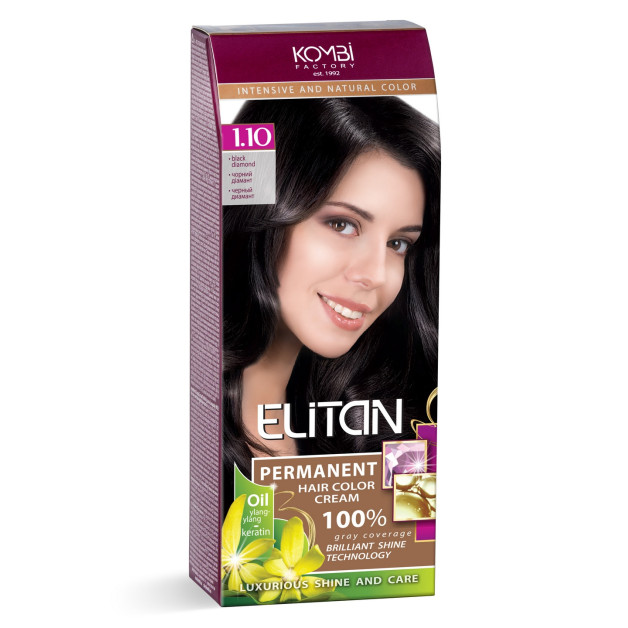 Стійка крем-фарба для волосся «Elitan» intensive and natural color, 1.10 — Чорний діамант
