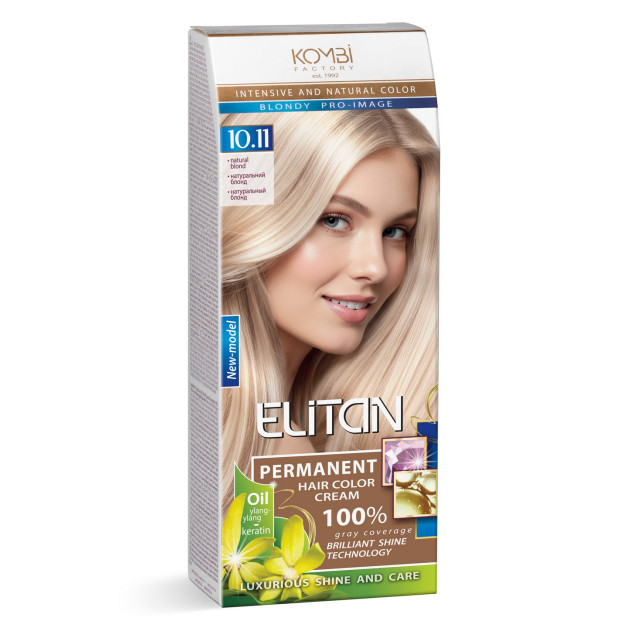 Стійка крем-фарба для волосся «Elitan» intensive and natural color, 10.11 — Натуральний блонд