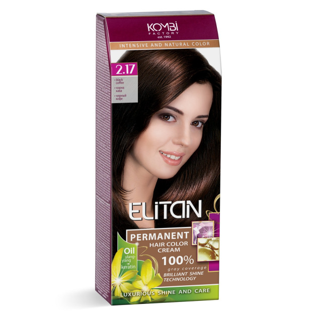 Стійка крем-фарба для волосся «Elitan» intensive and natural color, 2.17 — Чорна кава