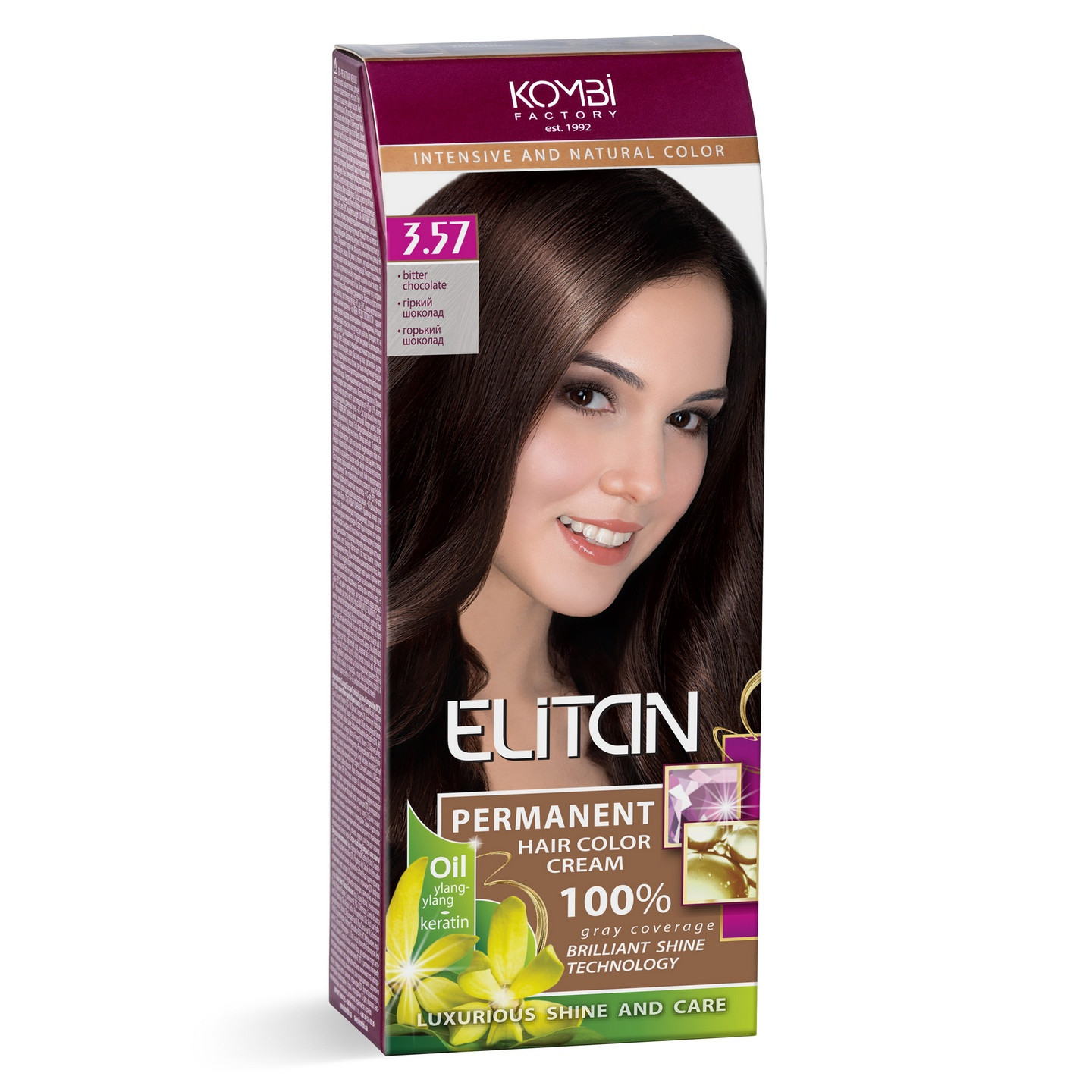 Стійка крем-фарба для волосся «Elitan» intensive and natural color, 3.57 — Гіркий шоколад