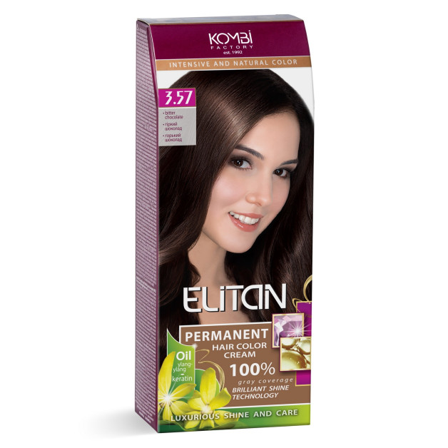 Стійка крем-фарба для волосся «Elitan» intensive and natural color, 3.57 — Гіркий шоколад