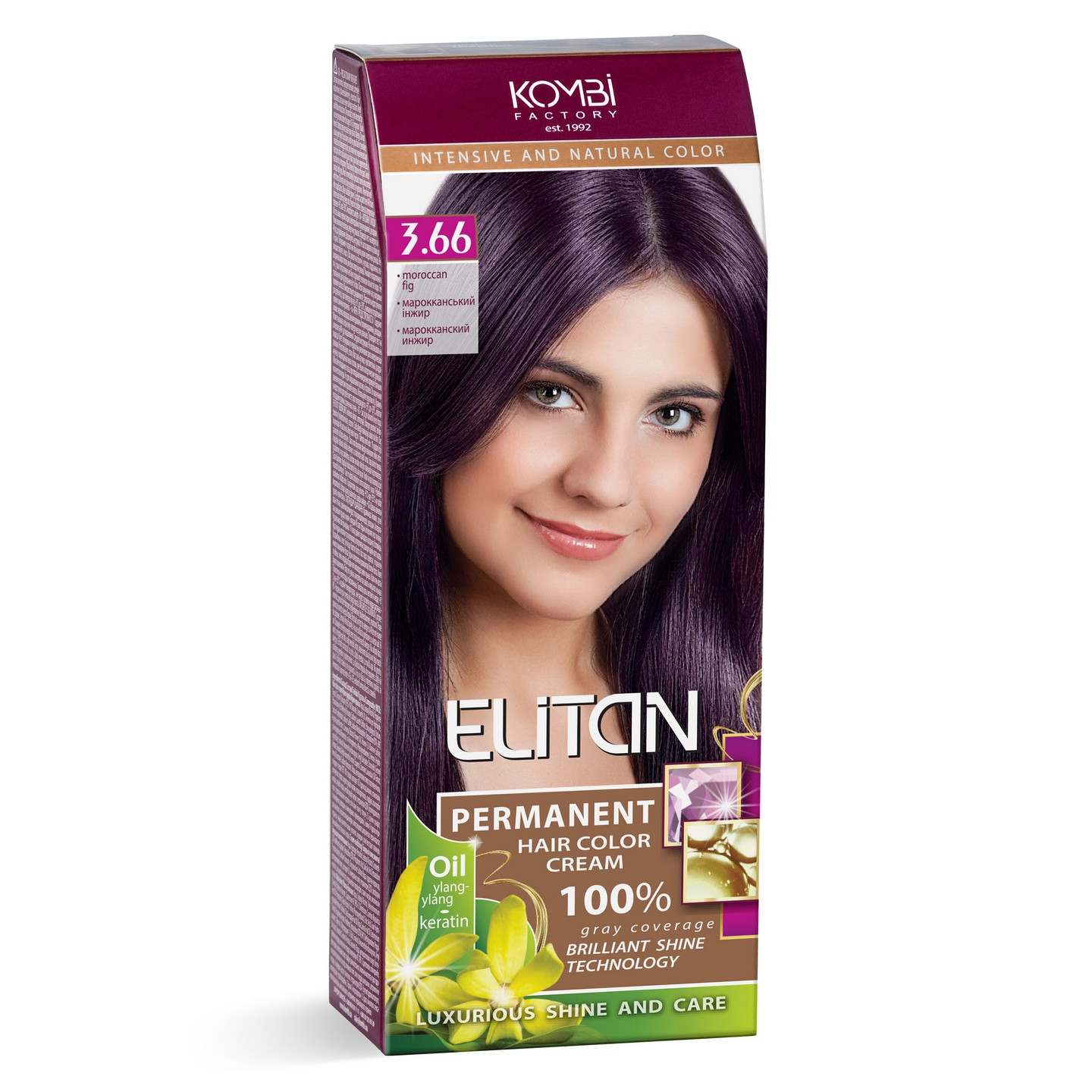 Стійка крем-фарба для волосся «Elitan» intensive and natural color, 3.66 —  Марокканський інжир