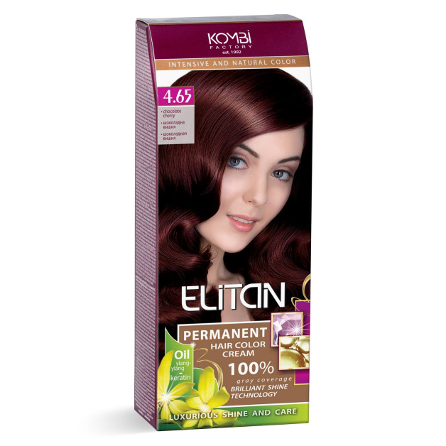 Стійка крем-фарба для волосся «Elitan» intensive and natural color, 4.65 — Шоколадна вишня