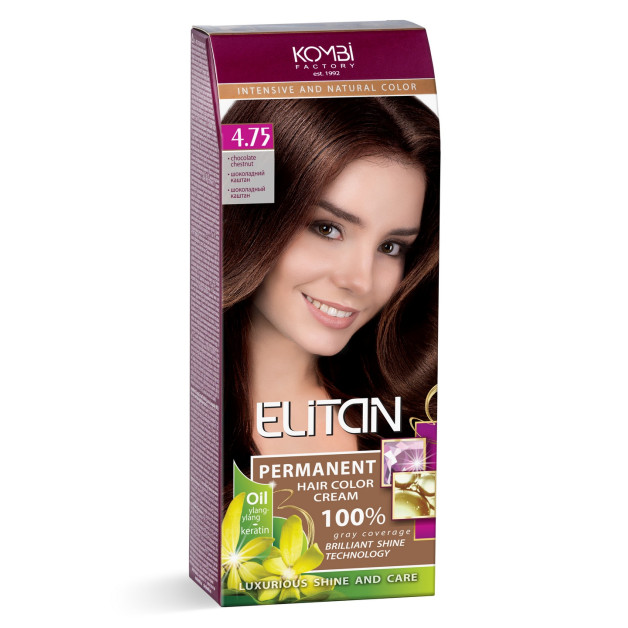 Стійка крем-фарба для волосся «Elitan» intensive and natural color, 4.75 — Шоколадний каштан