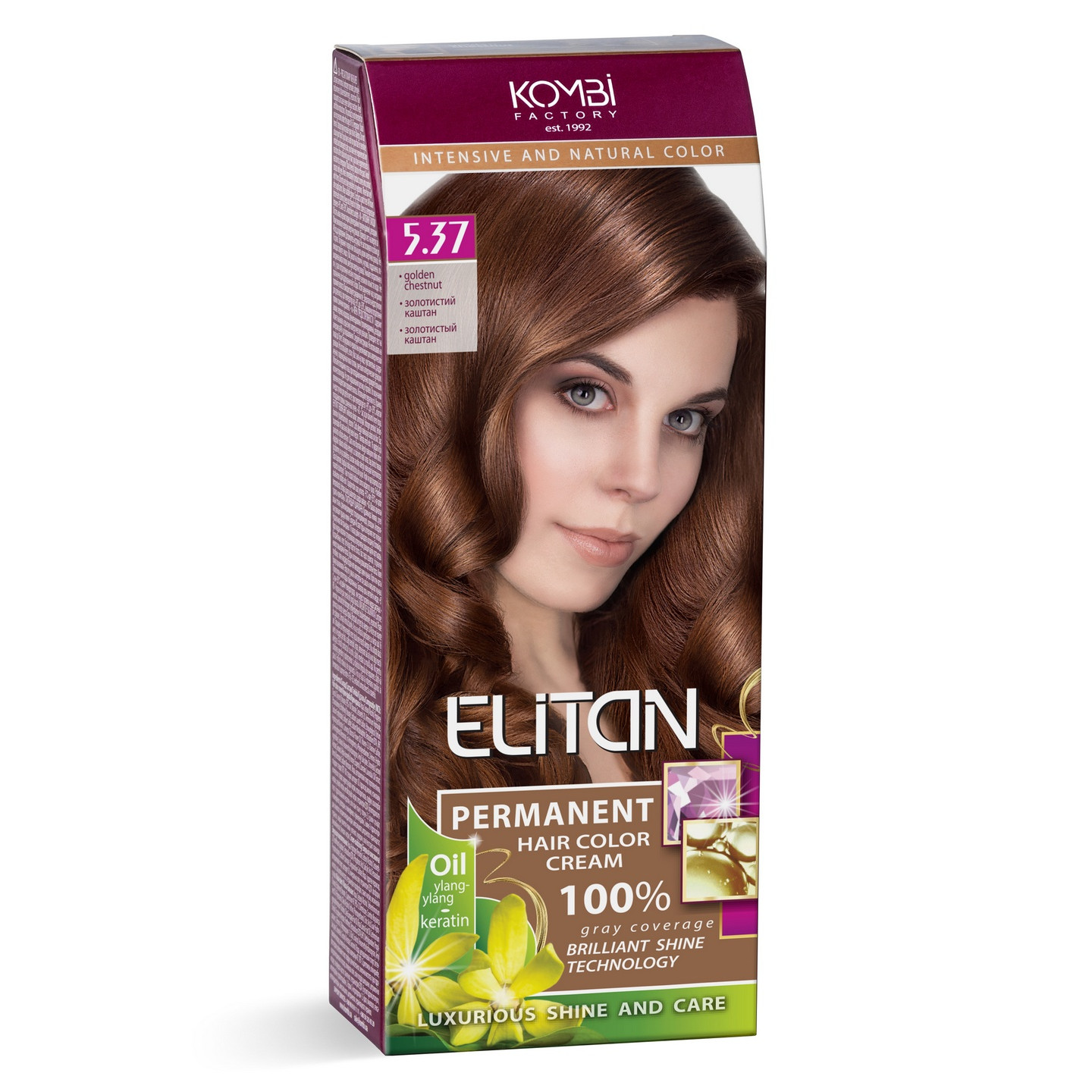 Стійка крем-фарба для волосся «Elitan» intensive and natural color, 5.37 — Золотистий каштан
