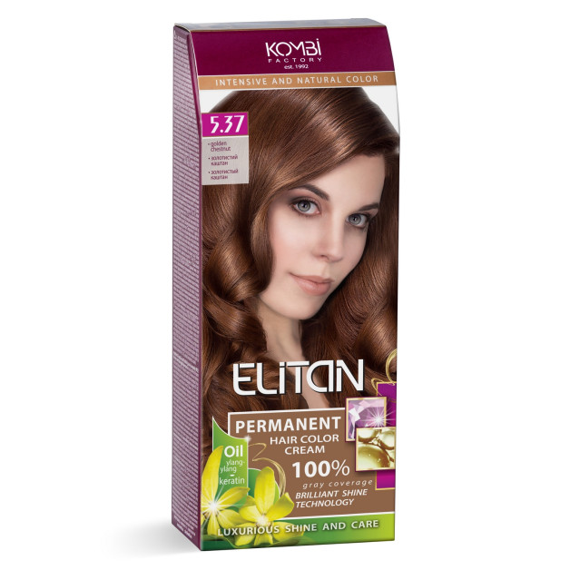Стійка крем-фарба для волосся «Elitan» intensive and natural color, 5.37 — Золотистий каштан