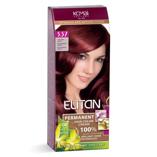 Стійка крем-фарба для волосся «Elitan» intensive and natural color, 5.57 — Шоколадний гранат