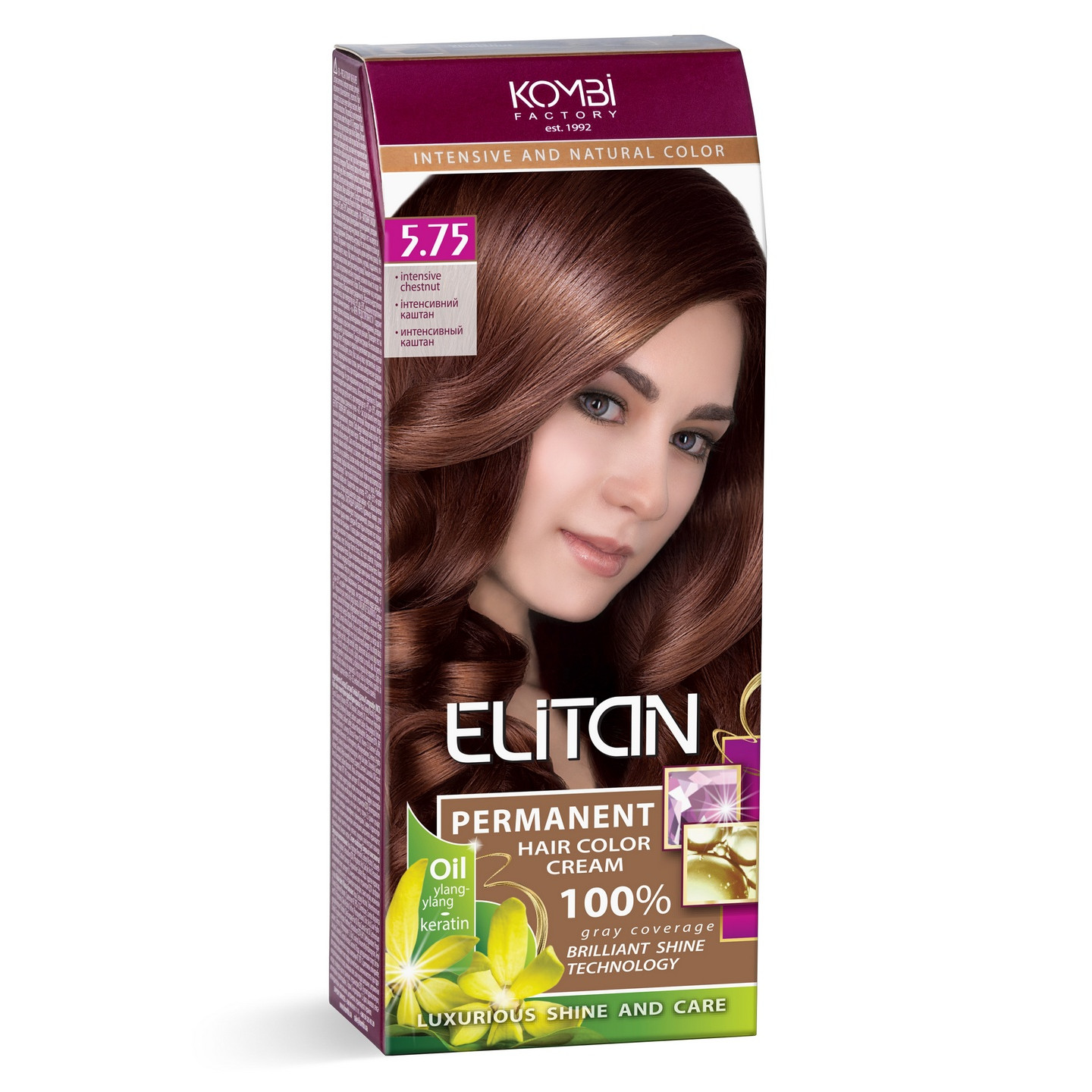 Стійка крем-фарба для волосся «Elitan» intensive and natural color, 5.75 — Інтенсивний каштан