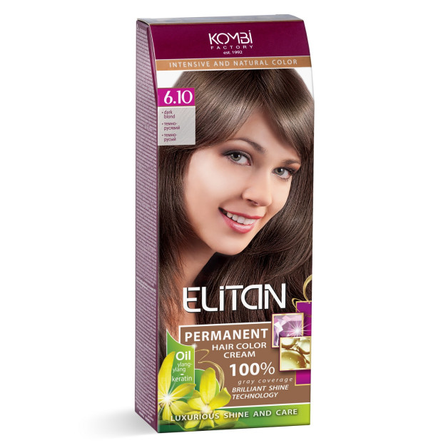 Стійка крем-фарба для волосся «Elitan» intensive and natural color, 6.10 — Темно-русявий