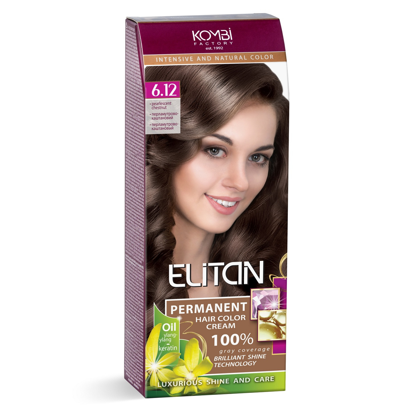 Стійка крем-фарба для волосся «Elitan» intensive and natural color, 6.12 — Перламутрово-каштановий