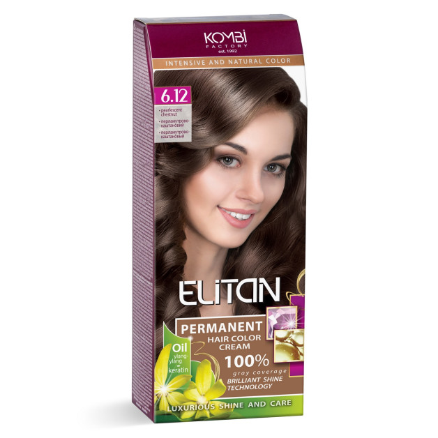 Стійка крем-фарба для волосся «Elitan» intensive and natural color, 6.12 — Перламутрово-каштановий
