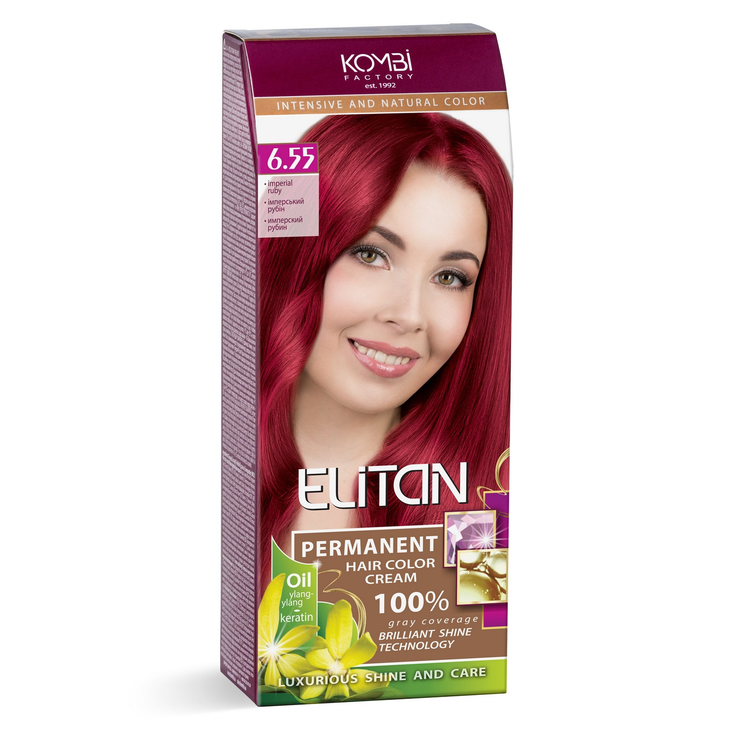 Стійка крем-фарба для волосся «Elitan» intensive and natural color, 6.55 — Імперський рубін