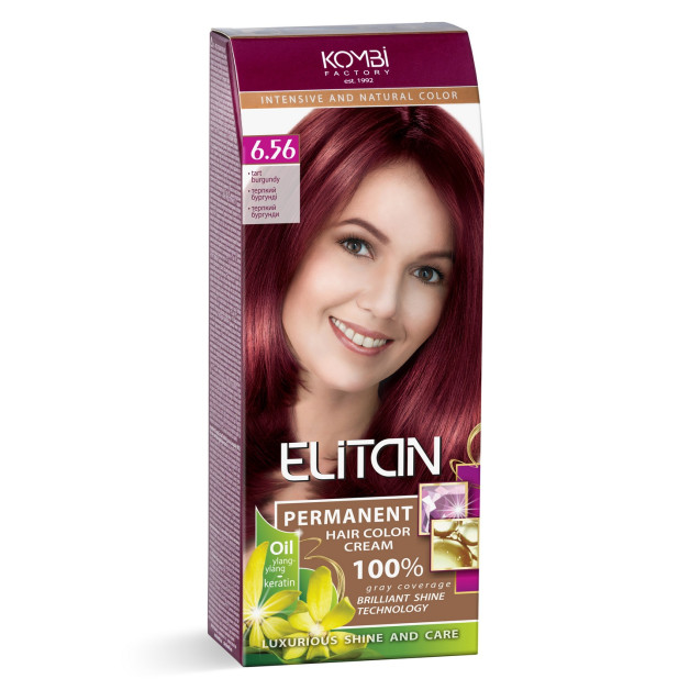 Стійка крем-фарба для волосся «Elitan» intensive and natural color, 6.56 — Терпкий бургунді