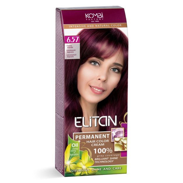 Стійка крем-фарба для волосся «Elitan» intensive and natural color, 6.57 — Розкішний марсала