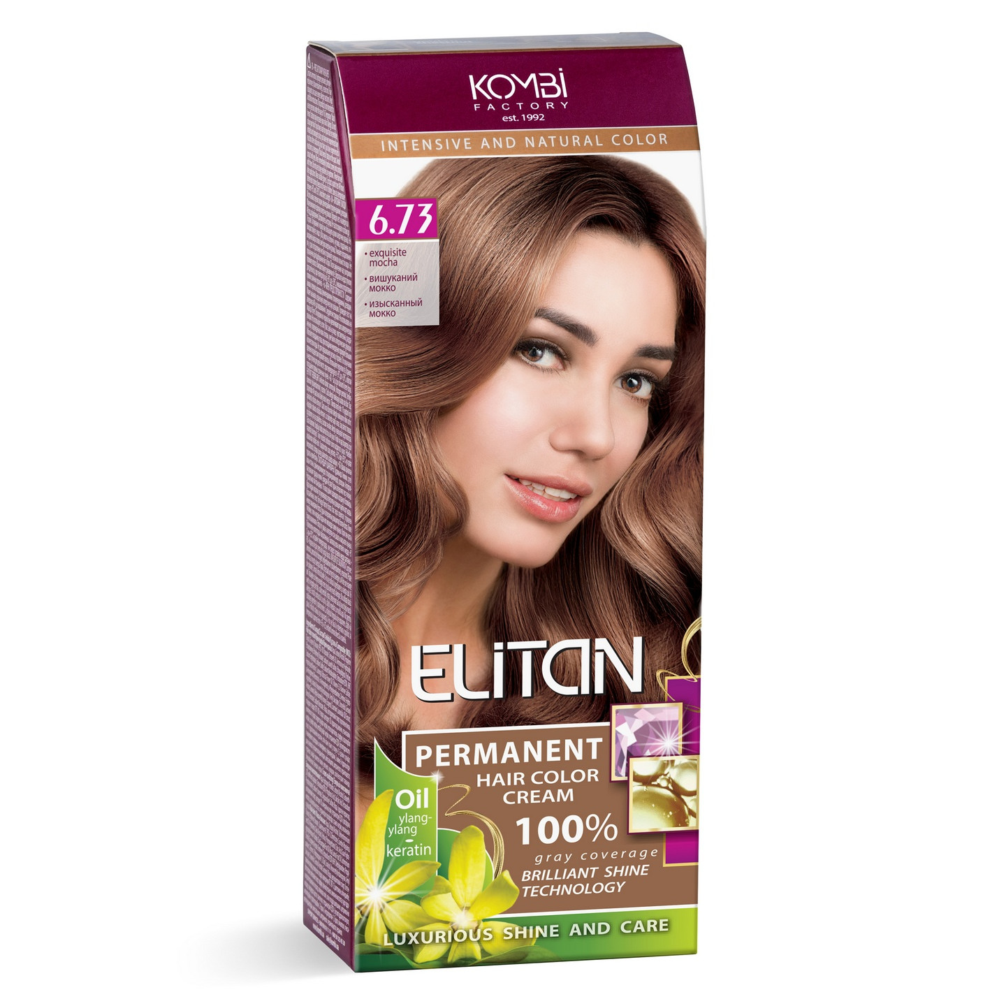 Стійка крем-фарба для волосся «Elitan» intensive and natural color, 6.73 — Вишуканий мокко