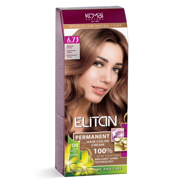 Стійка крем-фарба для волосся «Elitan» intensive and natural color, 6.73 — Вишуканий мокко