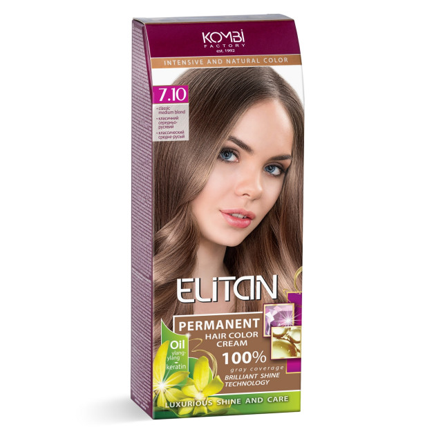 Стійка крем-фарба для волосся «Elitan» intensive and natural color, 7.10 — Класичний середньо-русявий