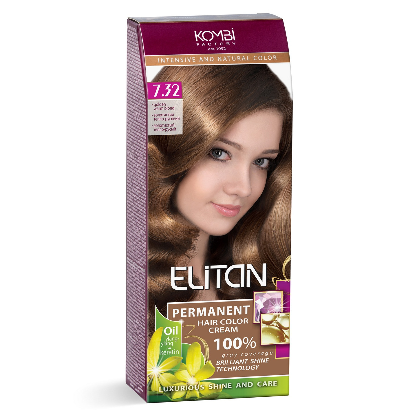 Стійка крем-фарба для волосся «Elitan» intensive and natural color, 7.32 — Золотистий тепло-русявий
