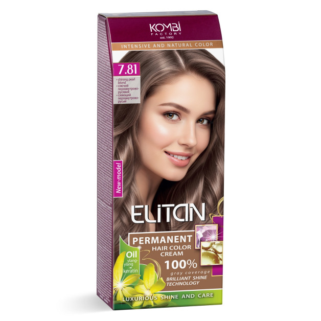 Стійка крем-фарба для волосся «Elitan» intensive and natural color, 7.81 — Сяючий перламутрово-русявий