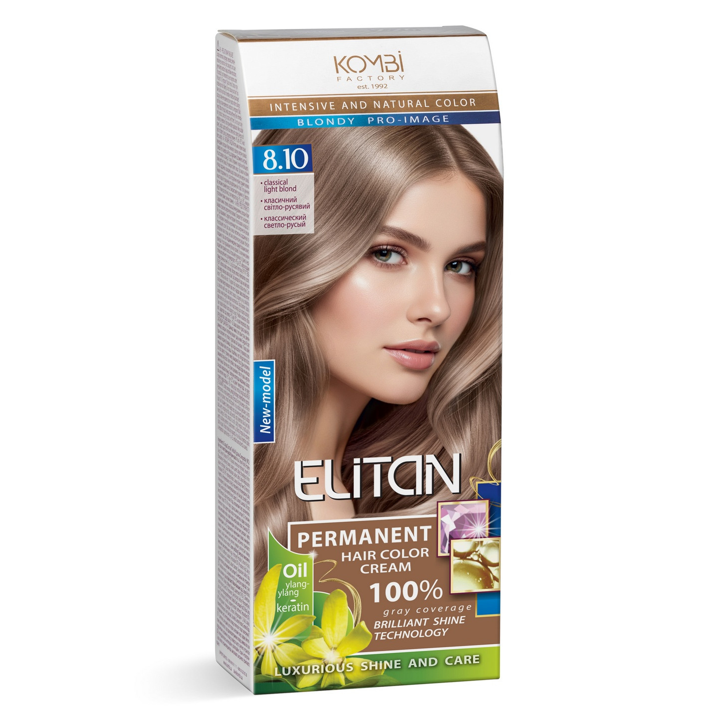 Стійка крем-фарба для волосся «Elitan» intensive and natural color, 8.10 — Класичний світло-русявий