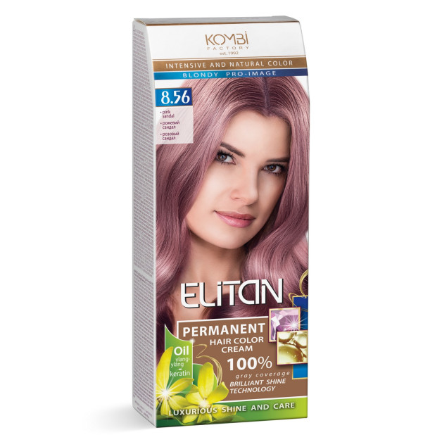 Стійка крем-фарба для волосся «Elitan» intensive and natural color, 8.56 — Рожевий сандал
