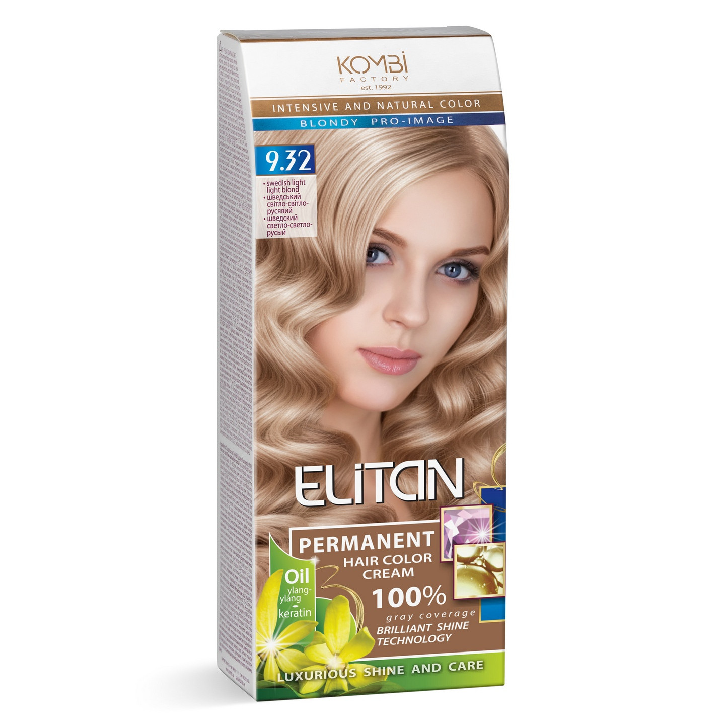 Стійка крем-фарба для волосся «Elitan» intensive and natural color, 9.32 — Шведський світло-світло-русявий