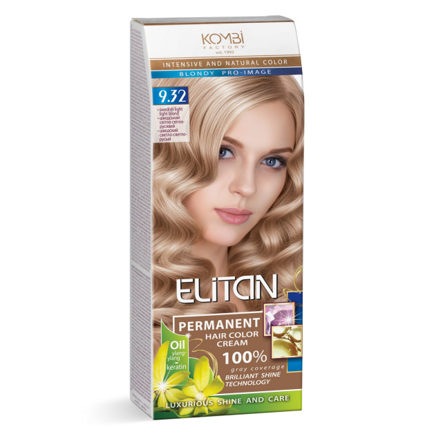 Стійка крем-фарба для волосся «Elitan» intensive and natural color, 9.32 — Шведський світло-світло-русявий