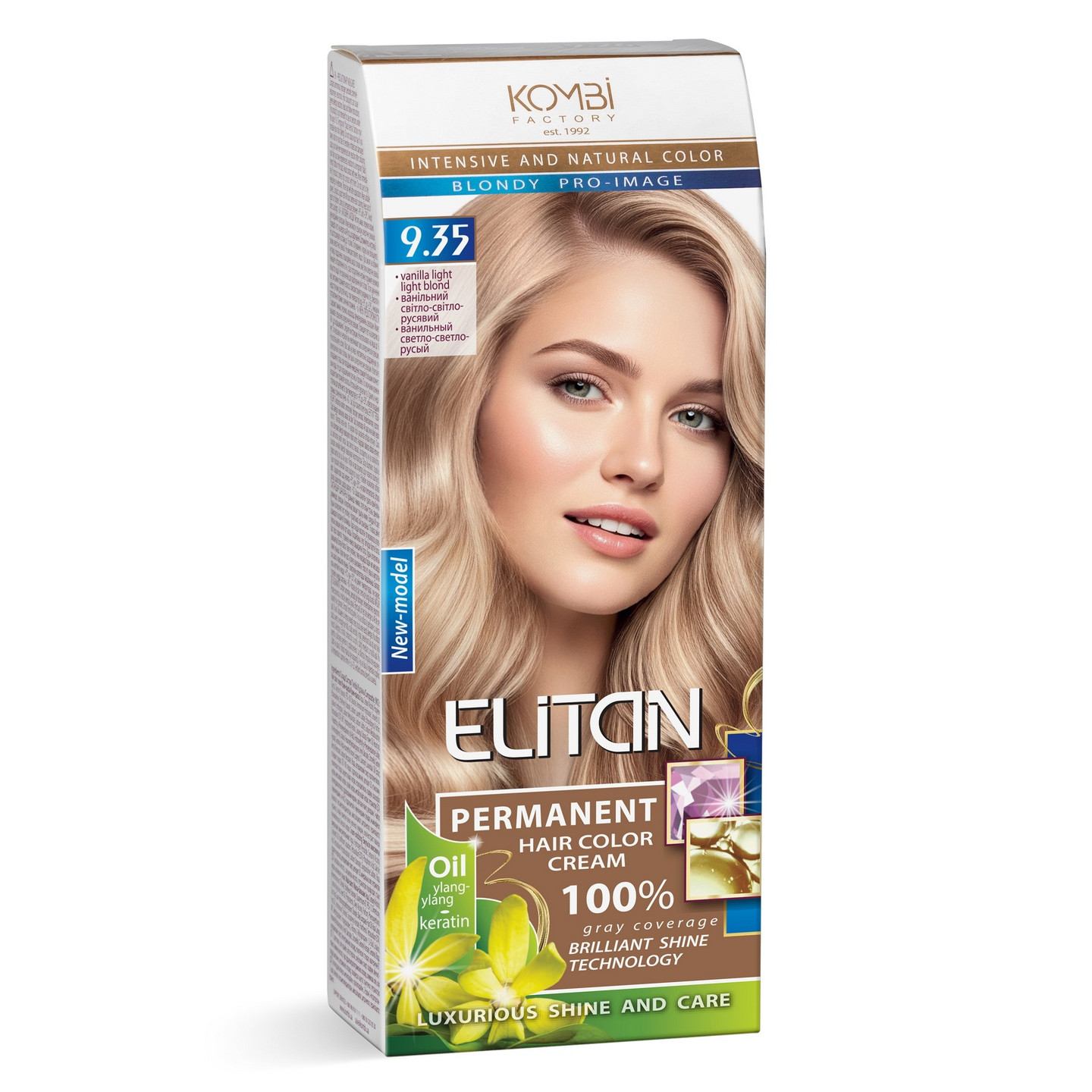 Стійка крем-фарба для волосся «Elitan» intensive and natural color, 9.35 — Ванільний світло-світло-русявий
