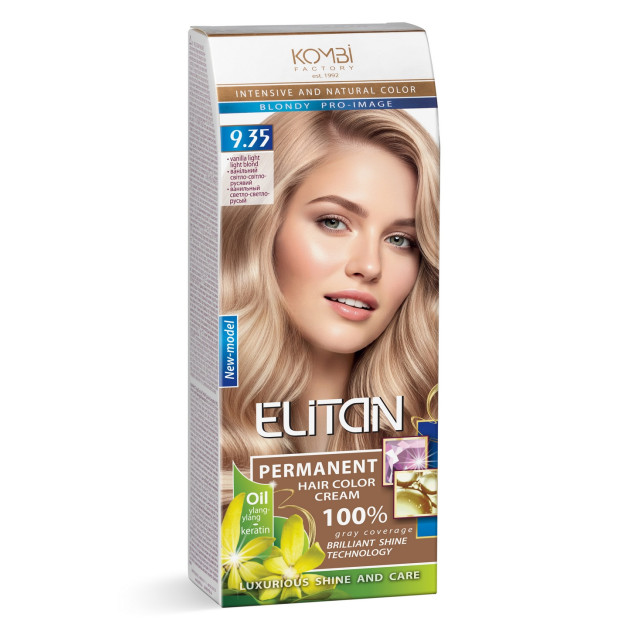 Стійка крем-фарба для волосся «Elitan» intensive and natural color, 9.35 — Ванільний світло-світло-русявий