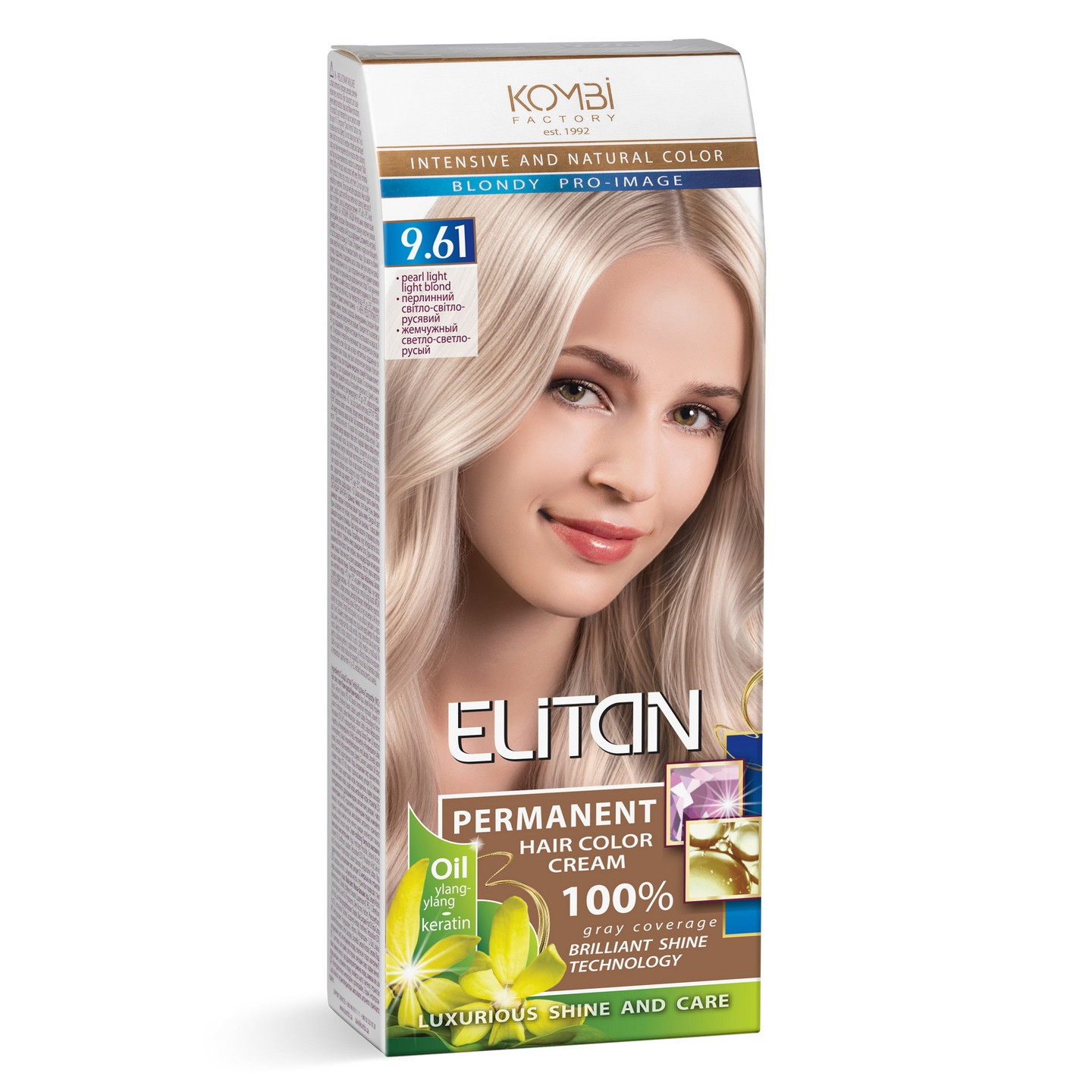 Стійка крем-фарба для волосся «Elitan» intensive and natural color, 9.61 — Перлинний світло-світло-русявий