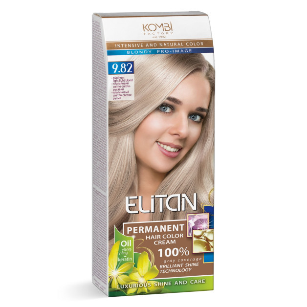Стійка крем-фарба для волосся «Elitan» intensive and natural color, 9.82 — Платиновий світло-світло-русявий