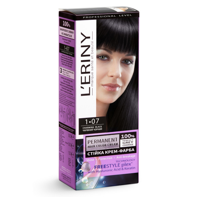 Стійка крем-фарба для волосся L’ERINY, 1•07 - ЧАРІВНИЙ ЧОРНИЙ