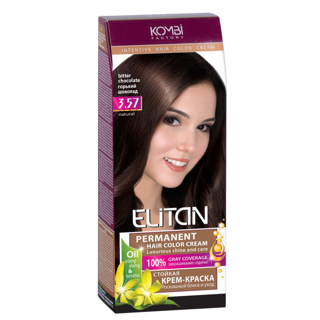 Стійка крем-фарба для волосся «Elitan» intensive and natural color, 3.57 — Гіркий шоколад
