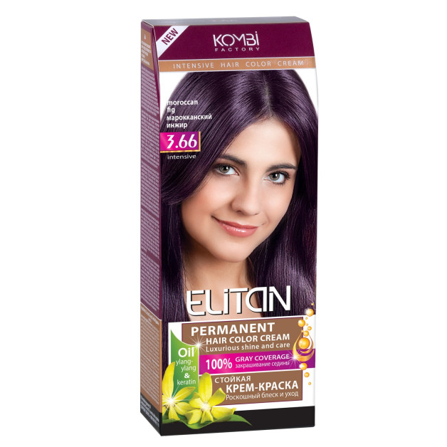 Стійка крем-фарба для волосся «Elitan» intensive and natural color, 3.66 —  Марокканський інжир