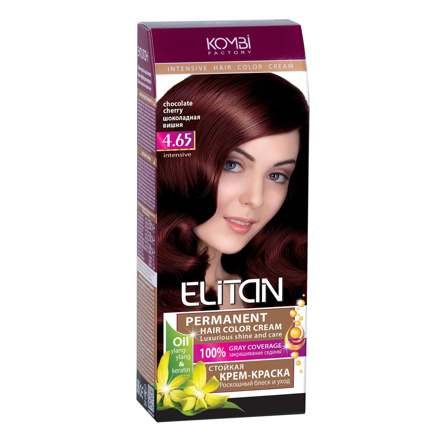 Стійка крем-фарба для волосся «Elitan» intensive and natural color, 4.65 — Шоколадна вишня