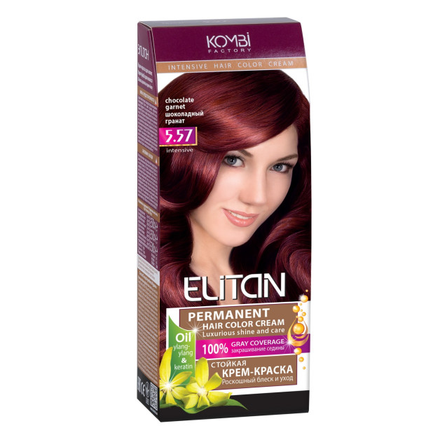 Стійка крем-фарба для волосся «Elitan» intensive and natural color, 5.57 — Шоколадний гранат