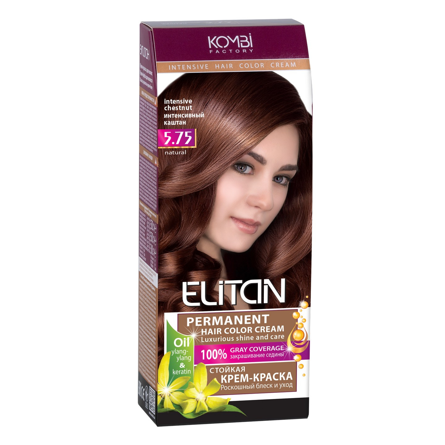 Стійка крем-фарба для волосся «Elitan» intensive and natural color, 5.75 — Інтенсивний каштан