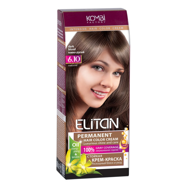 Стійка крем-фарба для волосся «Elitan» intensive and natural color, 6.10 — Темно-русявий