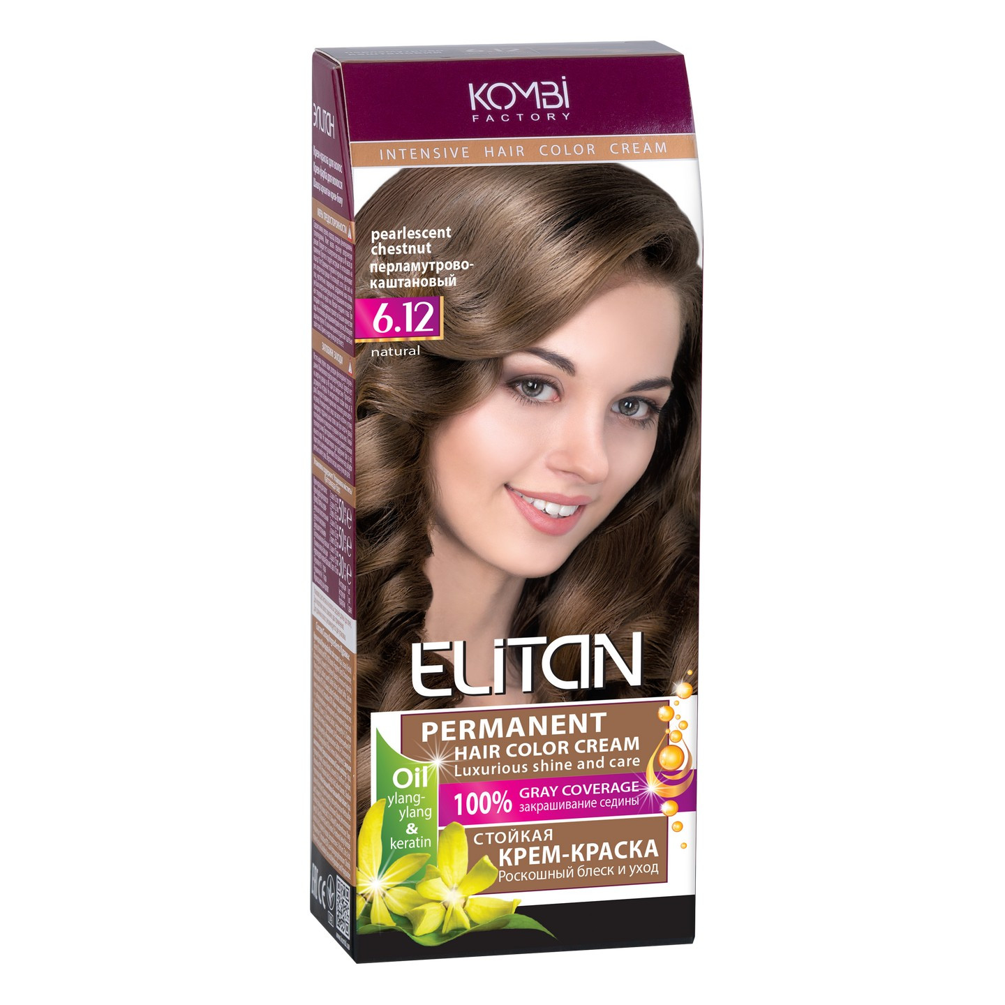 Стійка крем-фарба для волосся «Elitan» intensive and natural color, 6.12 — Перламутрово-каштановий