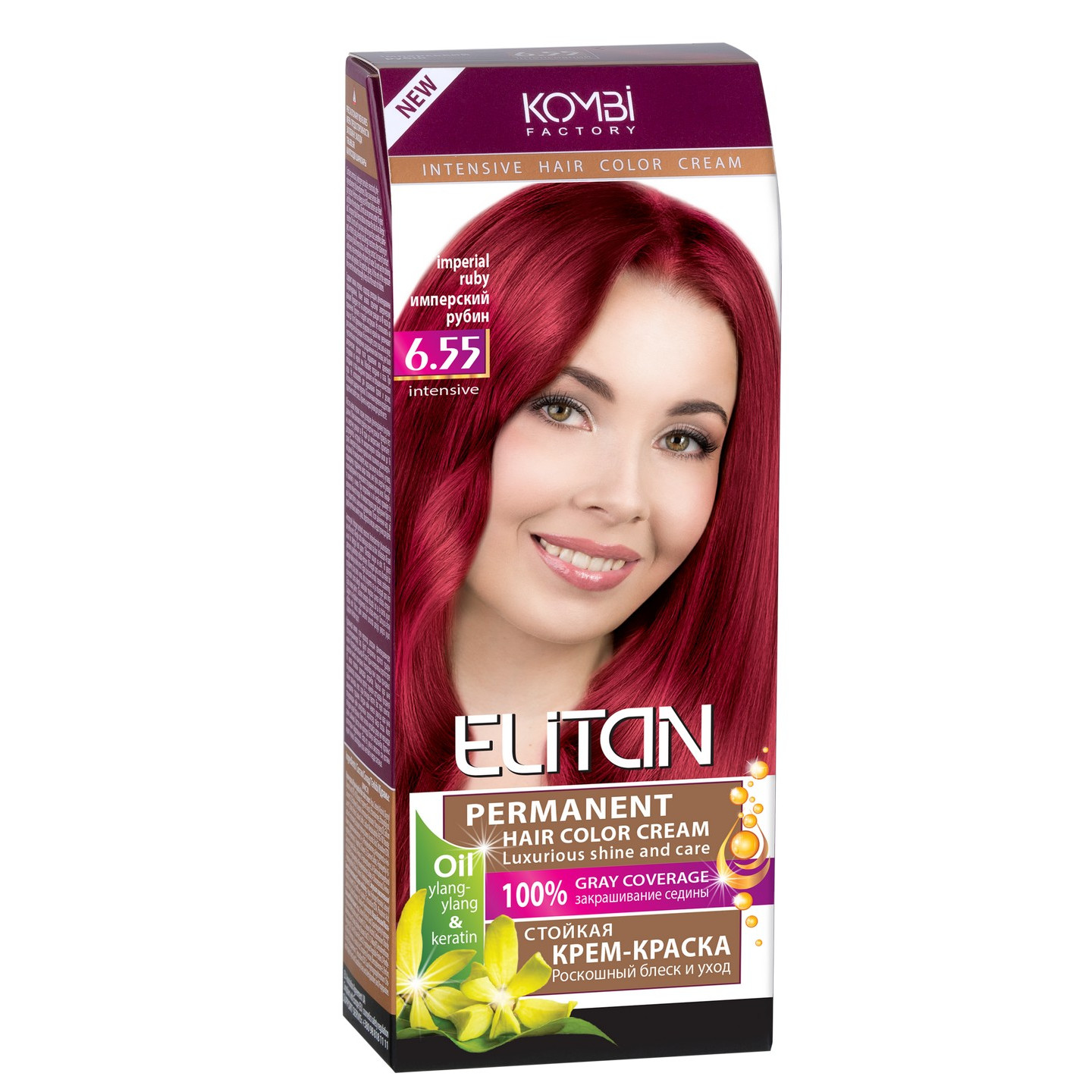 Стійка крем-фарба для волосся «Elitan» intensive and natural color, 6.55 — Імперський рубін