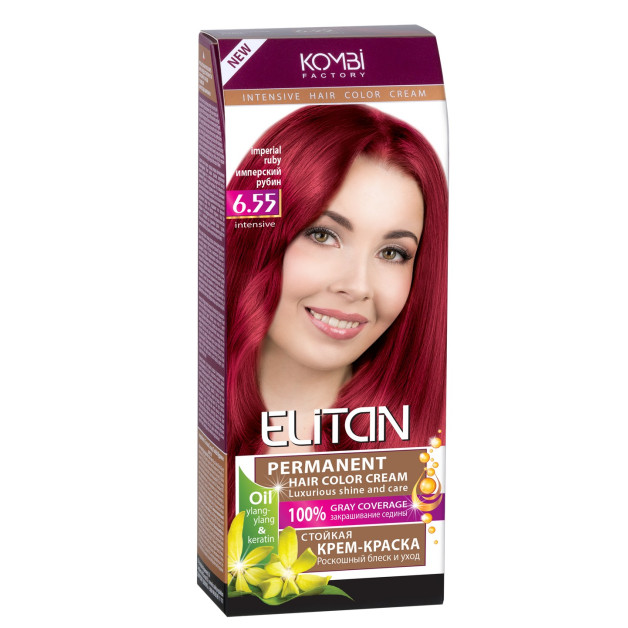 Стійка крем-фарба для волосся «Elitan» intensive and natural color, 6.55 — Імперський рубін