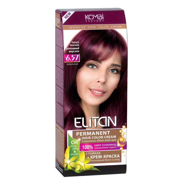 Стійка крем-фарба для волосся «Elitan» intensive and natural color, 6.57 — Розкішний марсала