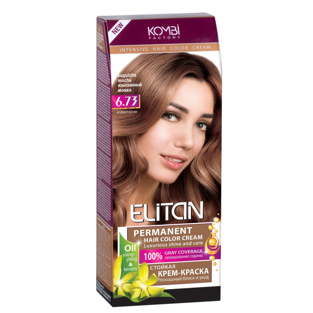 Стійка крем-фарба для волосся «Elitan» intensive and natural color, 6.73 — Вишуканий мокко