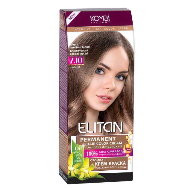 Стійка крем-фарба для волосся «Elitan» intensive and natural color, 7.10 — Класичний середньо-русявий