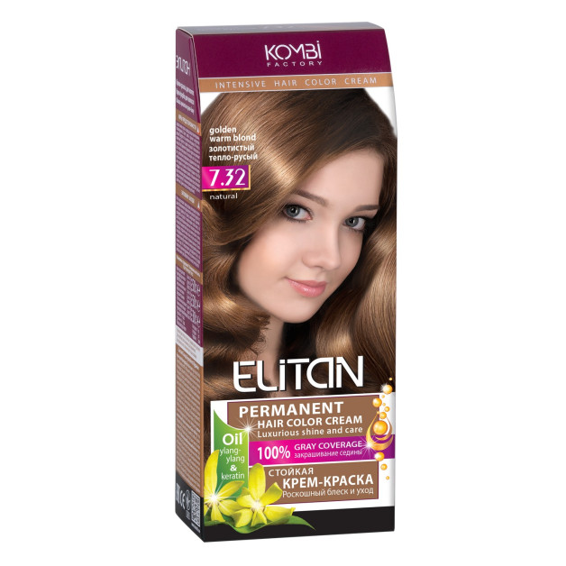 Стійка крем-фарба для волосся «Elitan» intensive and natural color, 7.32 — Золотистий тепло-русявий