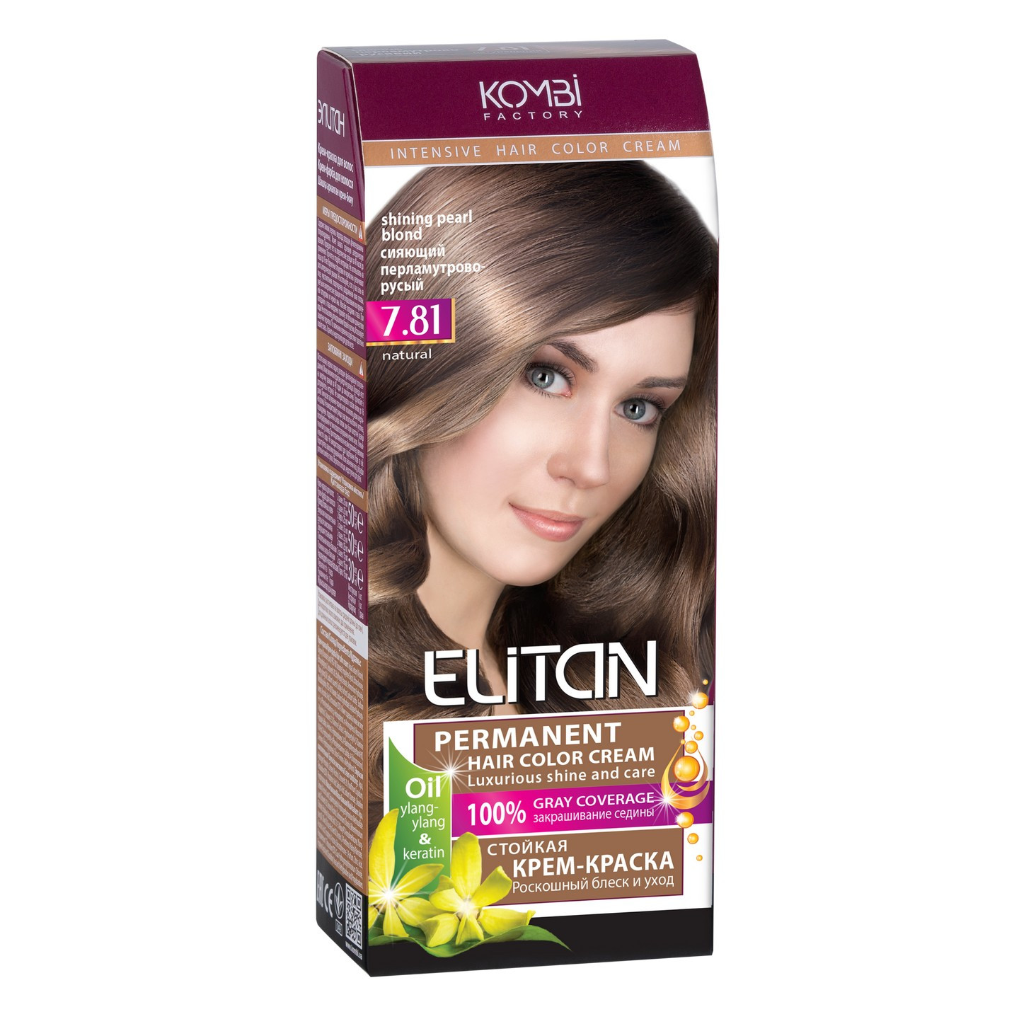 Стійка крем-фарба для волосся «Elitan» intensive and natural color, 7.81 — Сяючий перламутрово-русявий
