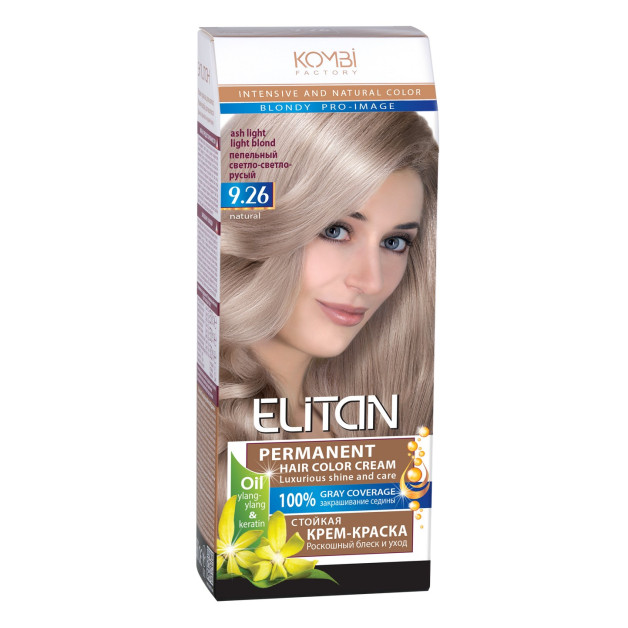 Стійка крем-фарба для волосся «Elitan» intensive and natural color, 9.26 — Попелястий світло-світло-русявий