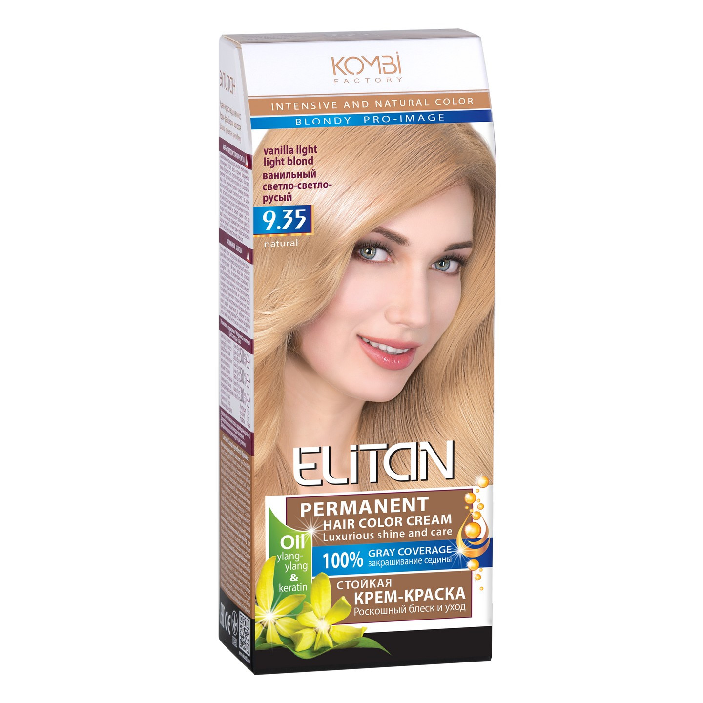 Стійка крем-фарба для волосся «Elitan» intensive and natural color, 9.35 — Ванільний світло-світло-русявий