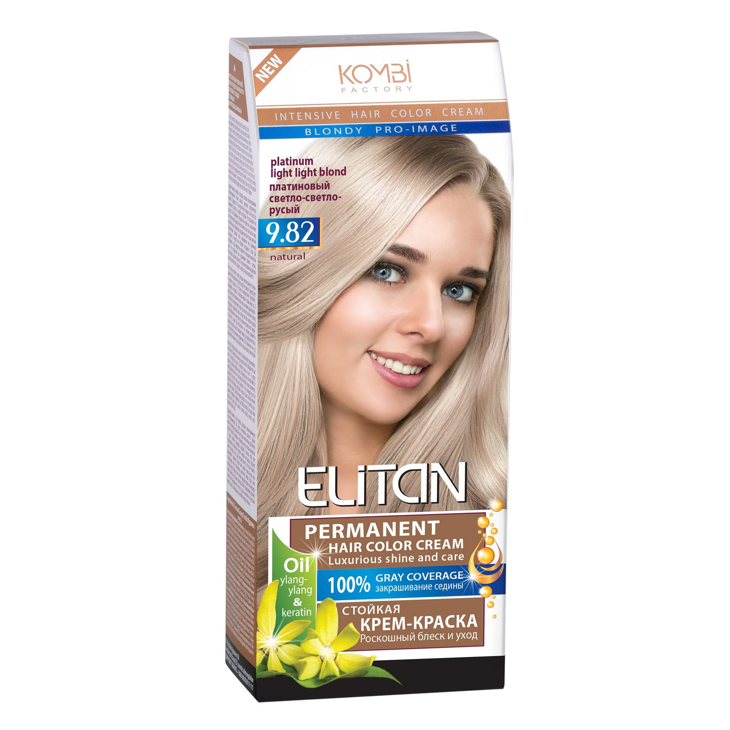 Стійка крем-фарба для волосся «Elitan» intensive and natural color, 9.82 — Платиновий світло-світло-русявий